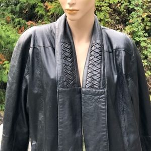 BLACK LAMBSKIN 80s BOHO LEATHER SWING COAT